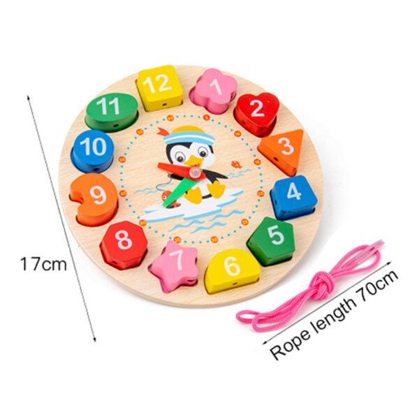 Montessori Wooden Number Puzzle - Shape,Color Sorting Clock - Image 7