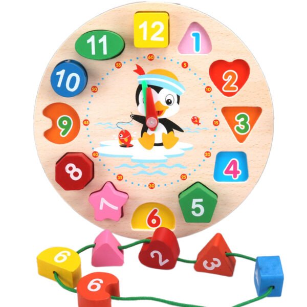 Montessori Wooden Number Puzzle - Shape,Color Sorting Clock - Image 6