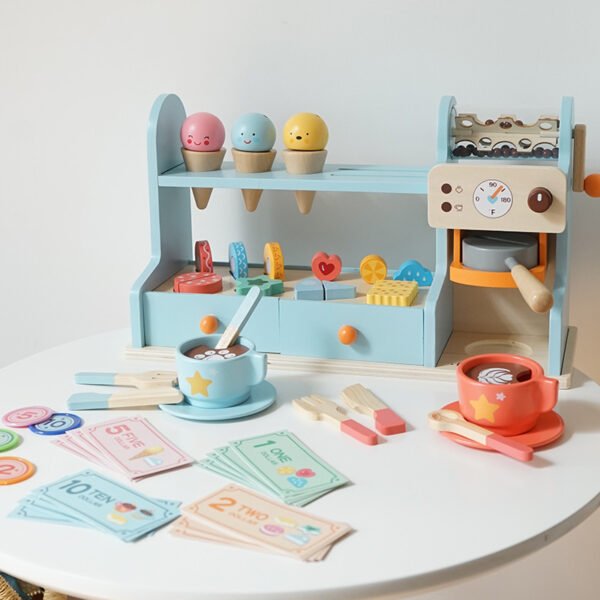 Wooden Ice Cream And CoffeE Counter Playset - Image 4