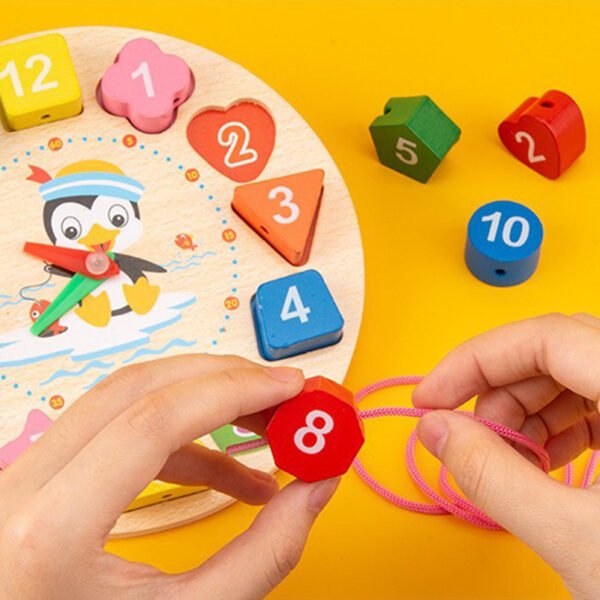 Montessori Wooden Number Puzzle - Shape,Color Sorting Clock - Image 3