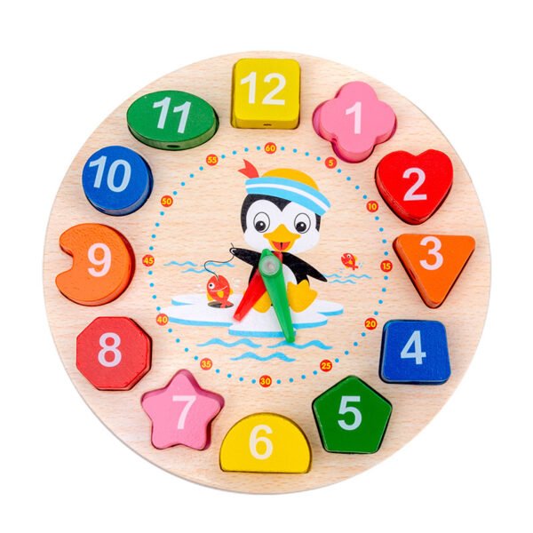 Montessori Wooden Number Puzzle - Shape,Color Sorting Clock - Image 2