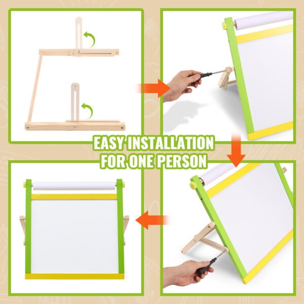 Kids Wooden Art Easel Drawing Frame Stand Foldable Board - Image 6