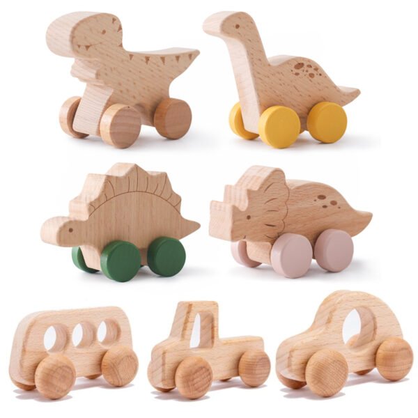 Baby Wooden Montessori Toys - Beech Wooden Dinosaur Car Teether