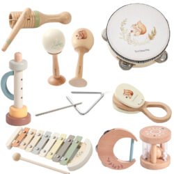 Baby Wooden Music Toy - Squirrel Maracas Drum Xylophone