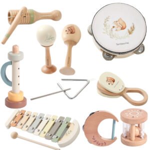 Baby Wooden Music Toy - Squirrel Maracas Drum Xylophone