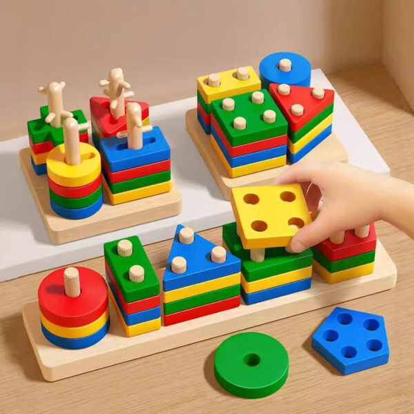 Montessori Wooden Building Blocks - Geometric Puzzle For Toddlers - Image 6
