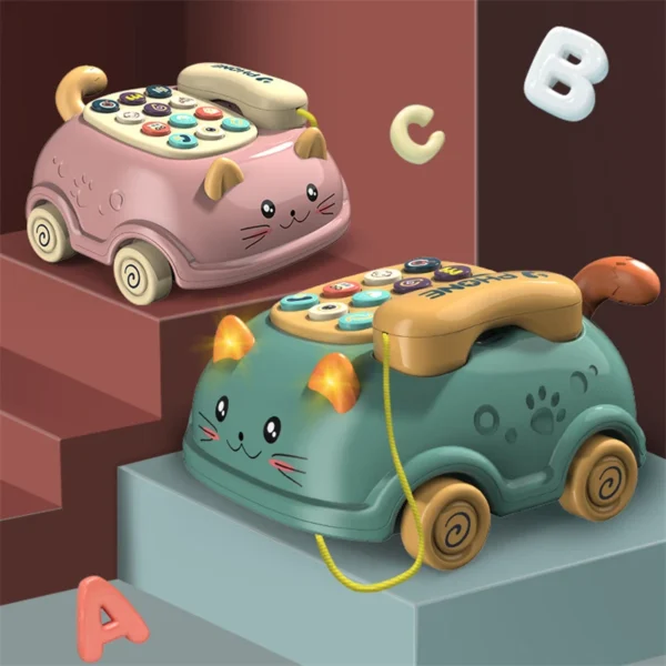 Light Music Baby Cartoon - Cat Shape Pull Wire Telephone Car Multi-fuctional Toy - Image 6