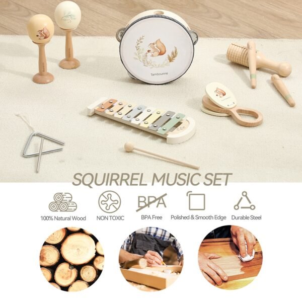 Baby Wooden Music Toy - Squirrel Maracas Drum Xylophone - Image 6