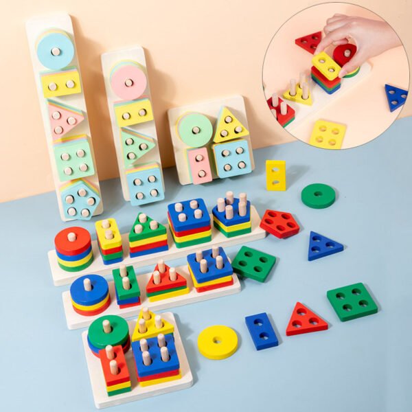 Montessori Wooden Building Blocks - Geometric Puzzle For Toddlers - Image 5