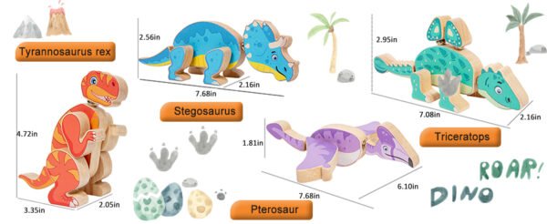 Dinosaur Snap Building Toys- Wooden Take Apart Dino Playset - Image 2