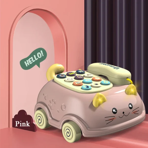 Light Music Baby Cartoon - Cat Shape Pull Wire Telephone Car Multi-fuctional Toy - Image 7