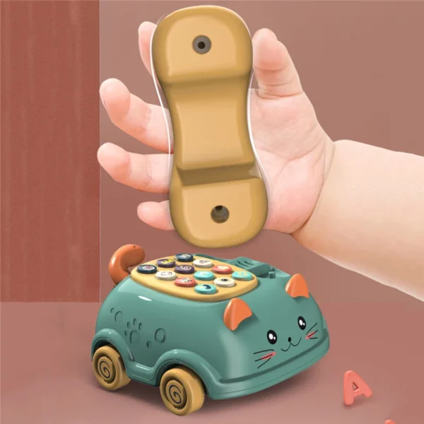 Light Music Baby Cartoon - Cat Shape Pull Wire Telephone Car Multi-fuctional Toy - Image 5
