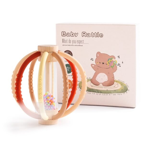 Rattle Wooden Rain Drum Toy- Silicone Teeth Grinding Rod