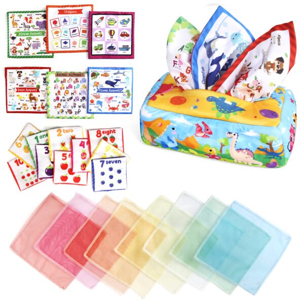 Baby Tissue Box Colorful Soft Sensory - Toddler Finger Exercise Pumping Silk - Image 3