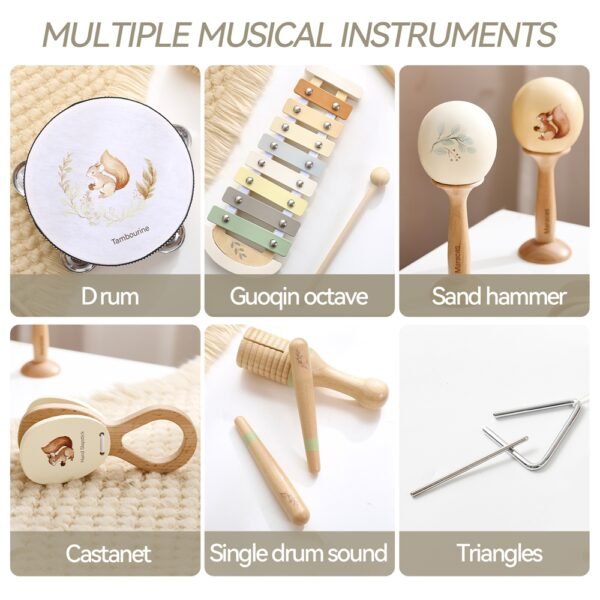 Baby Wooden Music Toy - Squirrel Maracas Drum Xylophone - Image 5