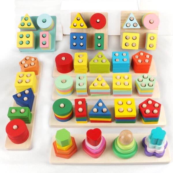 Montessori Wooden Building Blocks - Geometric Puzzle For Toddlers