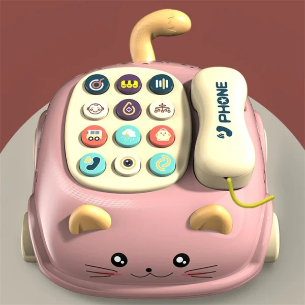 Light Music Baby Cartoon - Cat Shape Pull Wire Telephone Car Multi-fuctional Toy