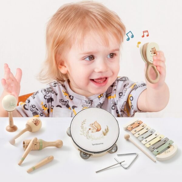 Baby Wooden Music Toy - Squirrel Maracas Drum Xylophone - Image 4