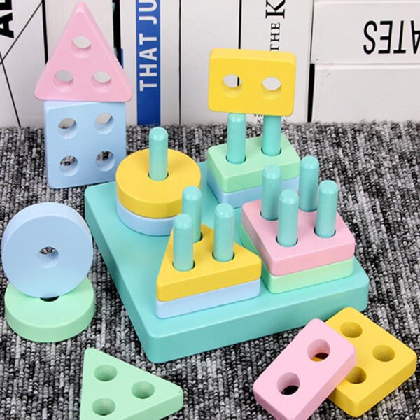 Montessori Wooden Building Blocks - Geometric Puzzle For Toddlers - Image 4