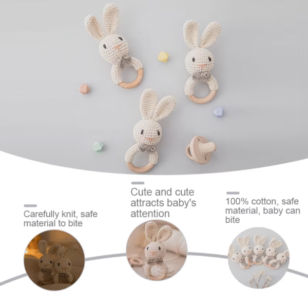 Baby Crotchet Animal Rattle Wooden Toys- Baby Teether Stroller Game - Image 3