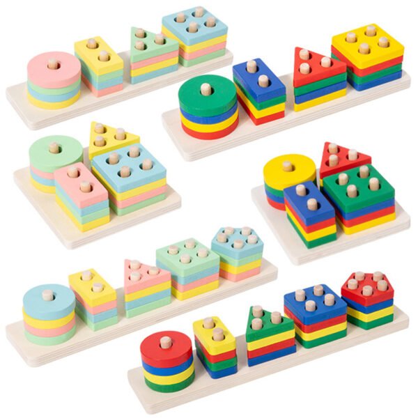 Montessori Wooden Building Blocks - Geometric Puzzle For Toddlers - Image 3