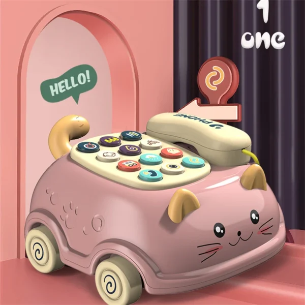 Light Music Baby Cartoon - Cat Shape Pull Wire Telephone Car Multi-fuctional Toy - Image 2