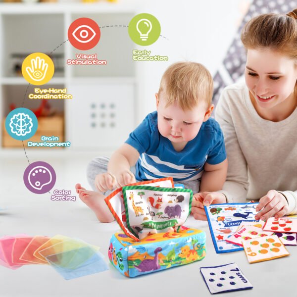 Baby Tissue Box Colorful Soft Sensory - Toddler Finger Exercise Pumping Silk - Image 9