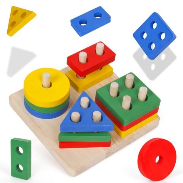 Montessori Wooden Building Blocks - Geometric Puzzle For Toddlers - Image 2