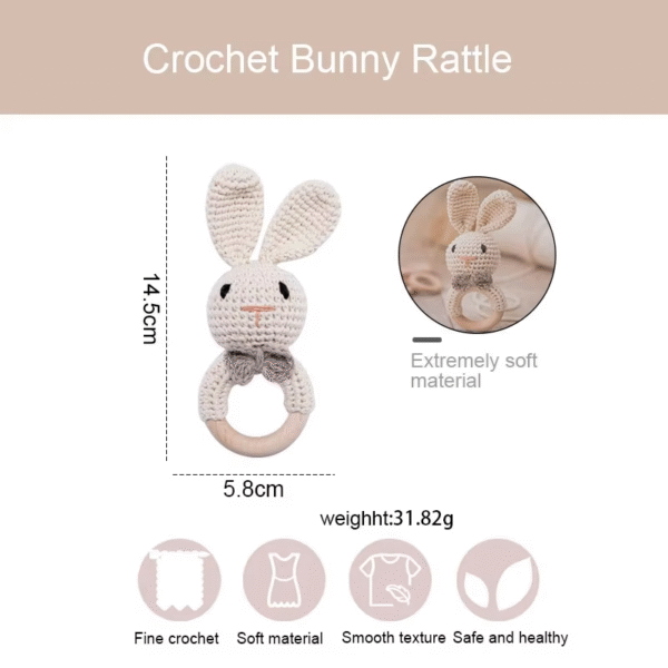 Baby Crotchet Animal Rattle Wooden Toys- Baby Teether Stroller Game - Image 2